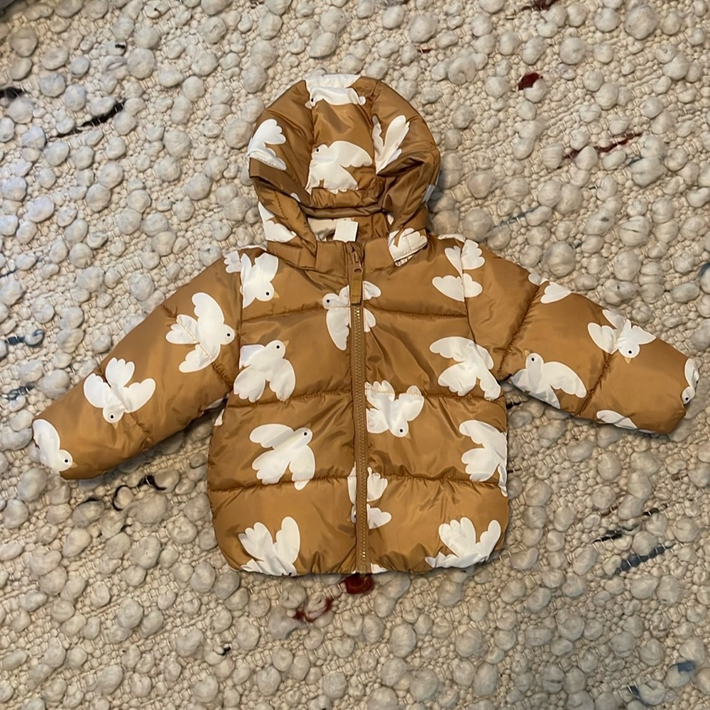 H&M Bird Print Puffer Coat Girls 12M